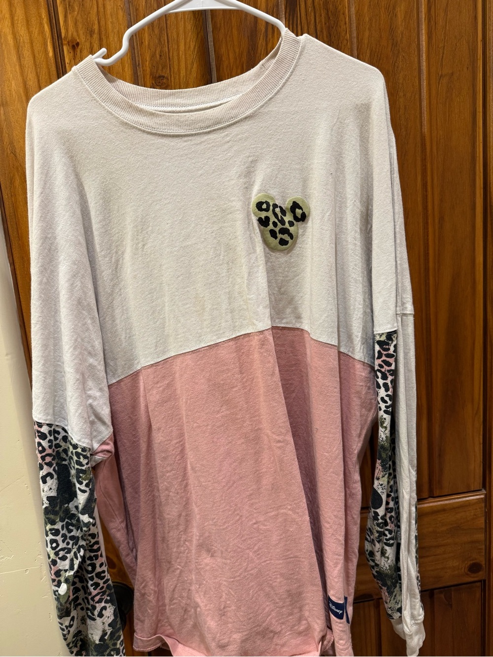 Disney Spirit Jersey Two-Tone Pink & Cream Long Sleeve Top with Leopard Accent